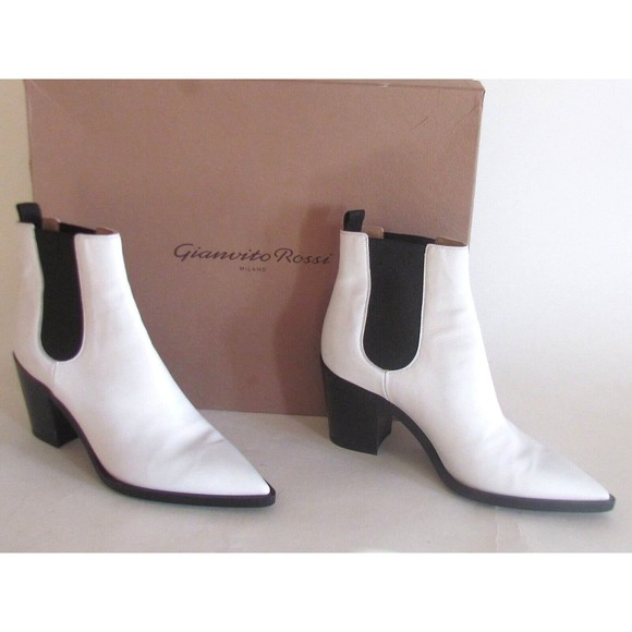 Designer Gianvito Rossi Western Chelsea White Leather Pointed Toe Boots 7.5 M - Picture 10 of 16